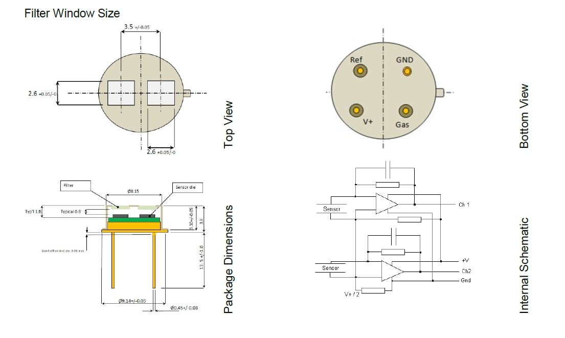 Mechanical Drawing - Broadcom Thin Film Pyroelectric Dual Channel Sensors